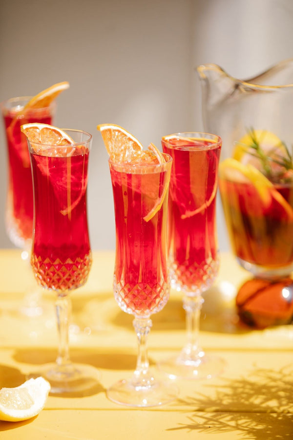 Multiple Niagara Sangria cocktails made with Kvas Rhubarb Juniper Simple Syrup