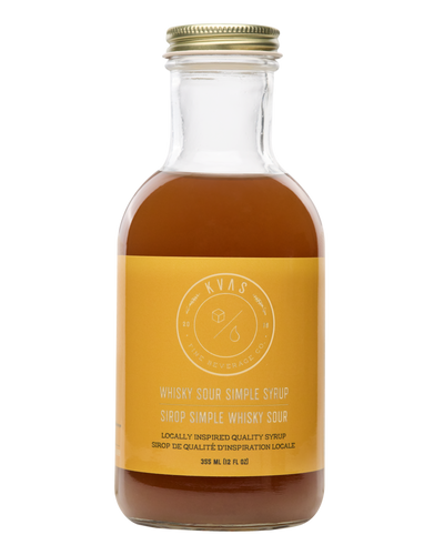 Closeup shot of Kvas Whisky Sour Simple Syrup bottle on transparent background