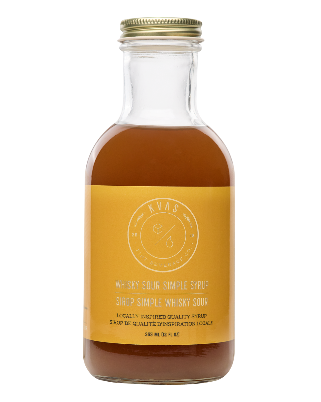 Closeup shot of Kvas Whisky Sour Simple Syrup bottle on transparent background
